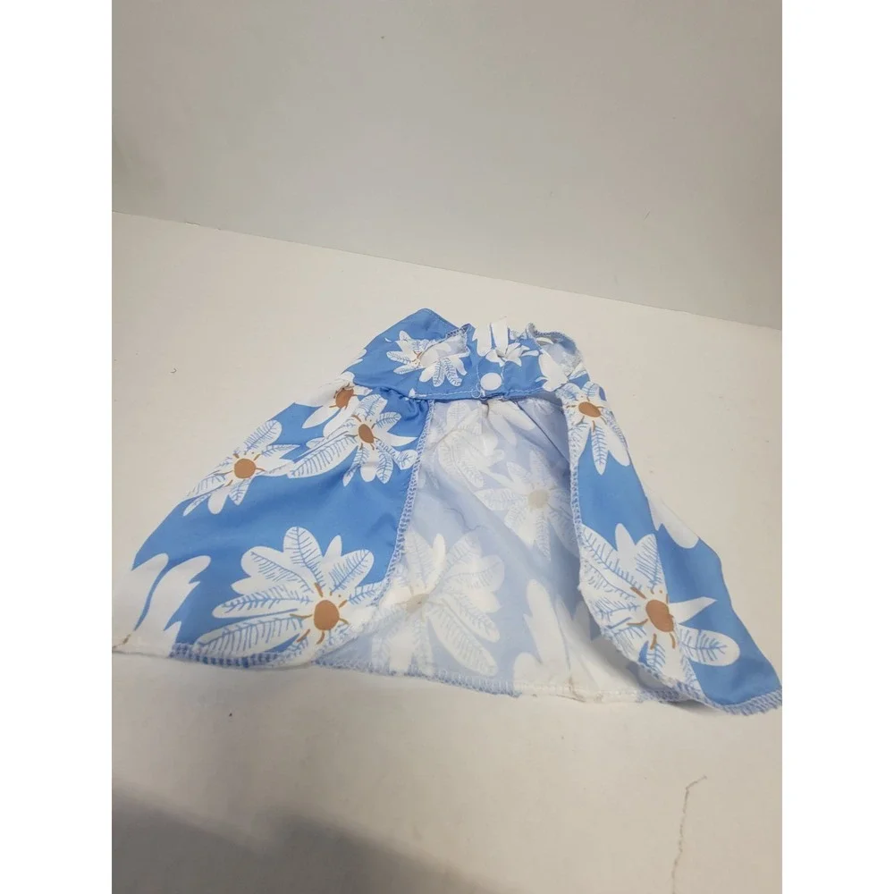 Blue Floral Daisy Pet Dress with Large Bow Snap Closure Small Dog Cat‎ Size S